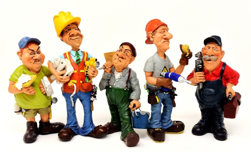 Cartoon images of construction site workers